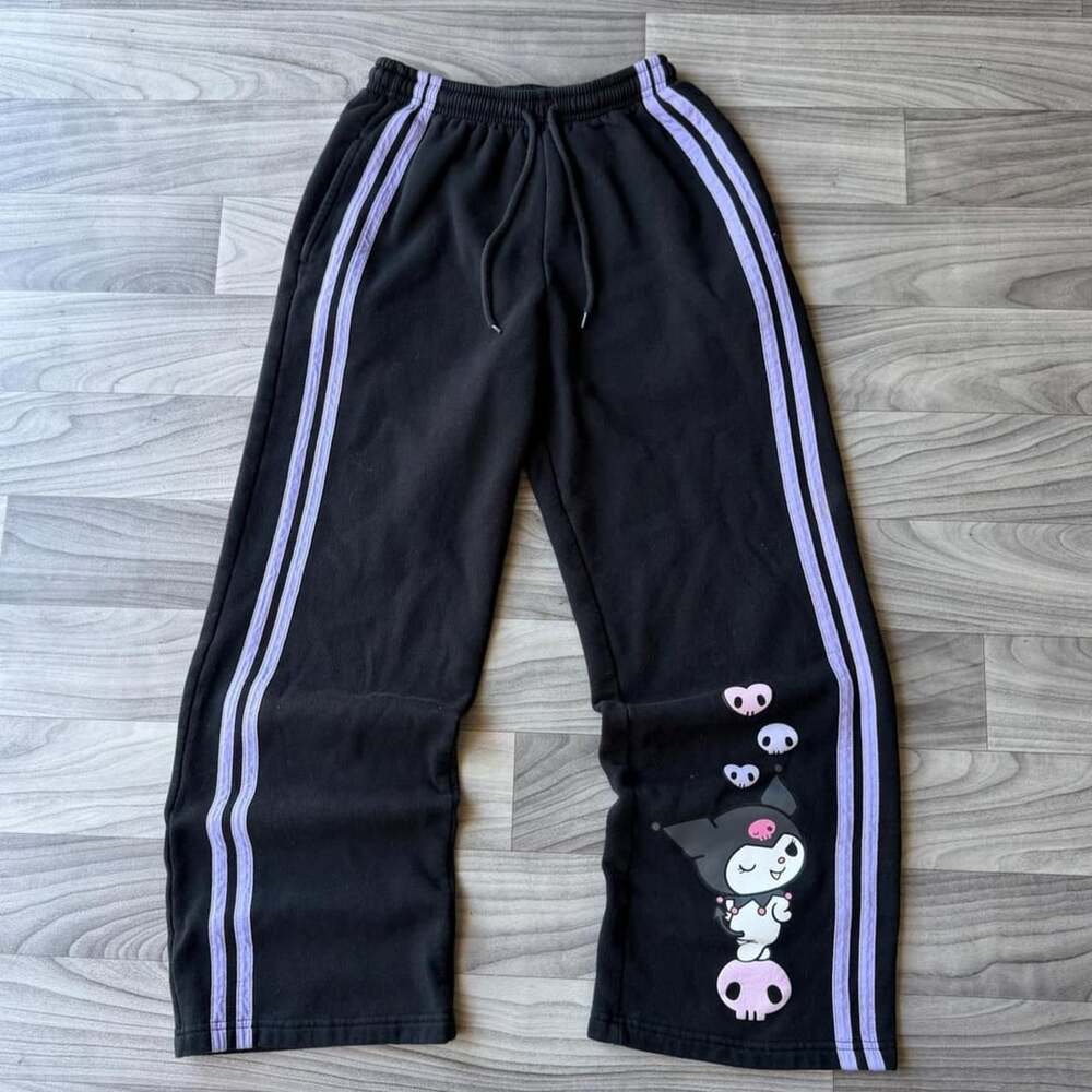 Sanrio Kuromi Sweatpants Size S Black Purple Striped Baggy Y2K
